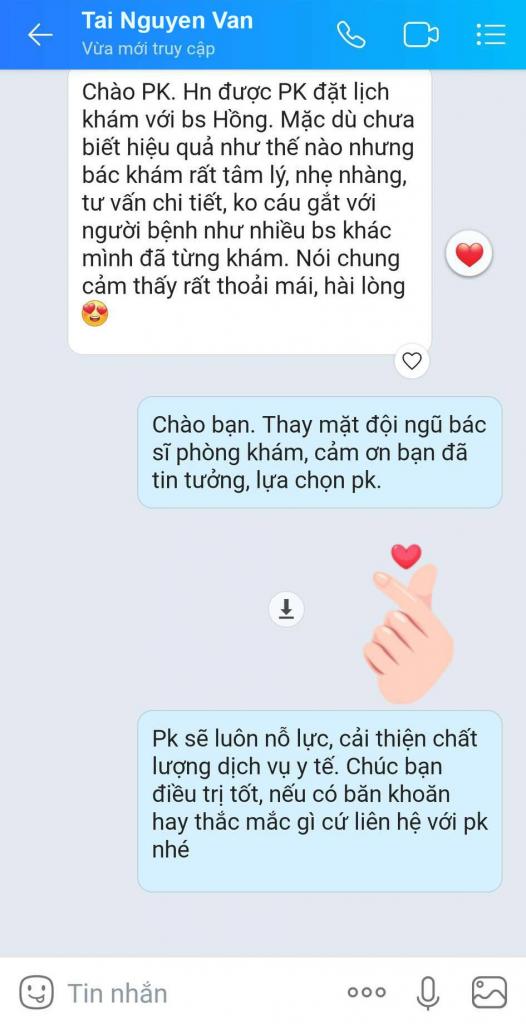 PHẢN HỒI CỦA BỆNH NHÂN SAU KHI ĐIỀU TRỊ DƯƠNG VẬT SƯNG MỌNG NƯỚC TẠI PHÒNG KHÁM ĐA KHOA 52 NGUYỄN TRÃI